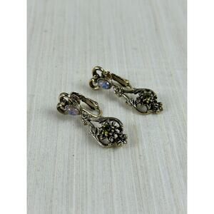 Coventry Clip-On‎ Earrings Signed Gold Tone Rhinestone Dangle